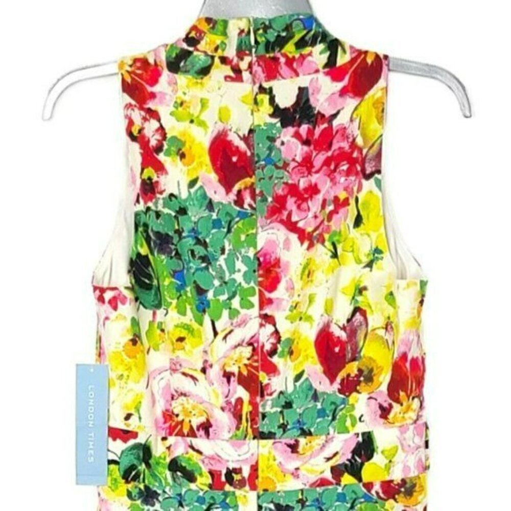 New!  London Times Women's Cotton Blend Floral Belted Fit & Flare Midi Dress - Picture 7 of 8
